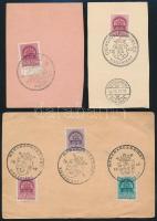 VISSZATÉRT bélyegzés 100 db levelezőlapon és kivágáson 30 klf település bélyegzésével