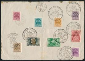 VISSZATÉRT bélyegzés 100 db levelezőlapon és kivágáson 30 klf település bélyegzésével