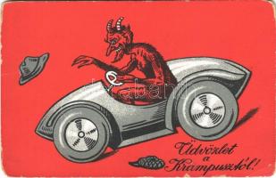 Üdvözlet a Krampusztól! / Krampus with automobile (kopott sarkak / worn corners)