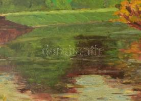 Balla Béla (1882-1965): Tóparti fények. Olaj, karton. Jelezve balra lent (halványan). Hátoldalán fel...