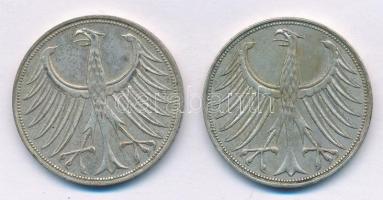NSZK 1961D 5M Ag + 1966J 5M Ag T:2
FRG 1961D 5 Mark Ag + 1966J 5 Mark Ag C:XF
