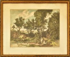 Hermann Lipót (1884-1972): Fürdőzők. Színezett rézkarc, papír, jelzett. Lap szélén apró foltokkal. Ü...