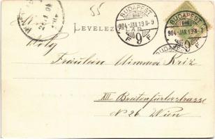 1904 Budapest IX. Dunai részlet az Elevátor épülettel, uszályok. Ganz Antal 149. (EK)