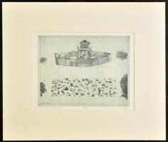 Szemethy Imre (1945- ): Török tábor Szigetvár alatt, 1974. Rézkarc, papír, jelzett, számozott (86/10...