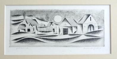 Kolosváry Bálint (1928-): Présházak. Rézkarc, papír, jelzett. Paszpartuban. 8×19,5 cm