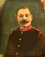 cca 1910 Magyar katona portré, kézzel színezett vintage fotó, karton, 49,5x39,5 cm
