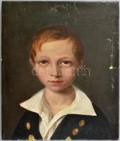 Jelzés nélkül, feltehetően XIX. sz. második felében működött festő alkotása: Fiú portré. Olaj, vászon, dublírozott. 49,5x39,5 cm Sérülésekkel