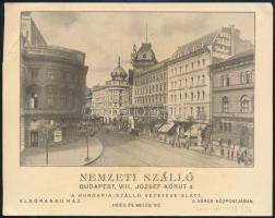 cca 1910-1920 Bp., Nemzeti Szálló (VIII. József-körút 4.) magyar és német nyelven reklám kártyája, 12x15 cm