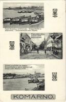 1935 Komárom, Komárno; Duna részlet a kikötővel, Nádor utca, Spitzer Sándor üzlete, látkép / Danube, port, street view, shop, general view (fa)
