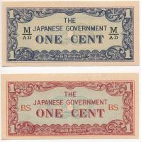 Malaja / Japán megszállás 1942. 1c (2xklf színben) T:I,I- Malaya / Japanese Occupation 1942. 1 Cent (2xdiff color) C:UNC,AU Krause M1a, M1b