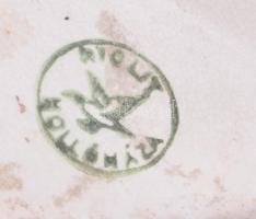 Hollóháza riolit népi mintás kerámia váza, kézzel festett, jelzett, kopásnyomokkal, mázhibákkal, m: ...