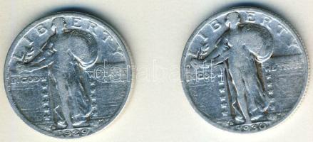 USA 1929-30. 1/4$ Ag "Liberty" (2x) T:3