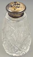 Üveg sószóró, ezüst(Ag) kupakkal, jelzett, kis csorbákkal, kupakon kis horpadással, m: 8,5 cm
