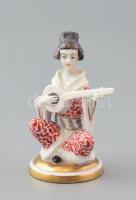 Rosenthal Bavaria porcelán lantos hölgy, kézzel festett, jelzett, nyakán ragasztott, m: 8 cm