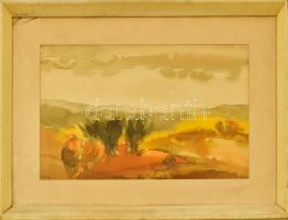 Plesnivy Károly (1930-1984): Barna fák. Akvarell, ceruza, papír, jelzett. Hátoldalán Képcsarnok Váll...