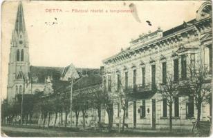 1914 Detta, Ghedu, Deta; Fő utca, Városháza, templom. Ballon József kiadása / main street, church (Rb)