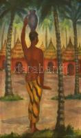 Szantrucsek (Santrucek) Jenő (1903-1965):.Afrikai lány. Olaj, vászon. Jelzett. Dekoratív fa keretben, 95×59 cm / Jenő Szantrucsek (Santrucek) (1903-1965):.African girl. Oil on canvas. Signed. Framed. 95×59 cm