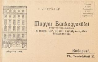 1929 A Magyar Bankegyesület osztálysorsjátéki küldeménye válasz-levelezőlappal, szép állapotban