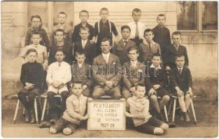 1927-28 Budapest XV. Pestújhely, Állami elemi fiú iskola VI. osztálya, csoportképe. Dénes Géza photo (fl)