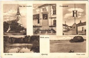 1940 Apostag, Duna, Kis Dunaág, Római katolikus templom, Hősök szobra, Országzászló (EK)