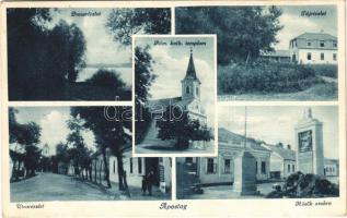 1941 Apostag, Duna, tájrészlet, Római katolikus templom, Hősök szobra, utca