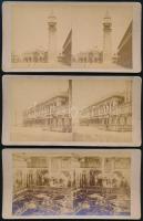 cca 1870-90 10 db sztereofotó velencei látnivalókról (és más olasz helyszínekről?), 8,5×17,5 cm, kartonra kasírozva, részben kopott.