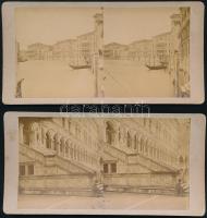 cca 1870-90 10 db sztereofotó velencei látnivalókról (és más olasz helyszínekről?), 8,5×17,5 cm, kar...