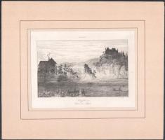 cca 1850 Schaffhouse chute du Rhin (Schaffhausen, Rajna vízesés), acélmetszet, papír, paszpartuban, 9×14 cm,