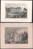 össz. 4 db régi metszet: Das Seebad zu Dieppe, Inneres der Kirch zu Saint-Remi (Dieppe), Schloss Chénonceaux, Chateau de Blois, papír, részben foltos, kölönböző méretekben