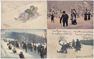 8 db RÉGI téli sport motívum képeslap: szánkó / 8 mostly pre-1945 winter sport motive postcards: sledding, sleigh