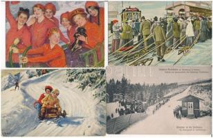 8 db RÉGI téli sport motívum képeslap: szánkó / 8 mostly pre-1945 winter sport motive postcards: sle...