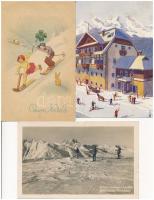 7 db RÉGI téli sport motívum képeslap: sí / 7 mostly pre-1945 winter sport motive postcards: skiing