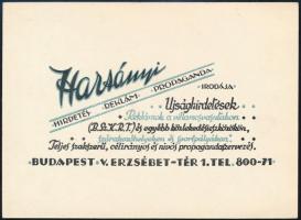 1925 Harsányi cég hirdetés, reklám és propaganda irodájának reklámja, hátoldalon aláírva, pecsételve