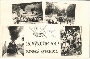 1944-1959 Besztercebánya, Banská Bystrica; A Szlovák Nemzeti Felkelés 15. évfordulója alkalmából készült emléklap / 15th anniversary of the Slovak National Uprising, soldiers + So. Stpl. (EK)