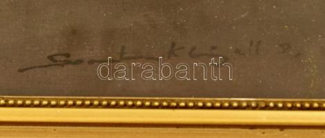 Olvashatatlan jelzélssel: Napfényes udvar. Olaj, karton. Üvegezett fa keretben. 38x49 cm