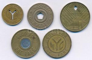 Amerikai Egyesült Államok DN "New York City" metrózsetonok (5xklf) T:2-3