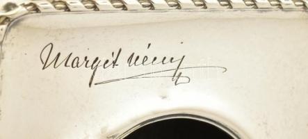 Ezüst (Ag) zsebóra tok, nagy méretű, 8 napos zsebórákhoz. Bőr, ezüst rátéttel,  gravírozással. Jelze...