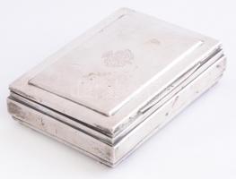 Esküvői ezüst (Ag) szelence a Podmaniczky család címerével és grófi koronával. XX. sz. eleje. Fa bet...