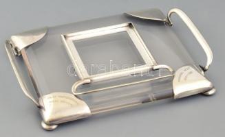 Art deco írószertartó, kivehető tintatartóval. Kristály üveg és ezüstözött alpakka.  XX. sz. eleje. ...