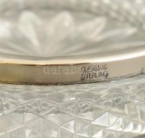 Ezüst (Ag) peremű kristály kínáló tál. Jelzett, hibátlan.12,5 cm