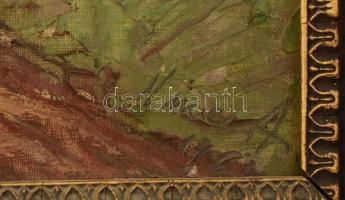 Vincze András (1914-1987): Táj. Olaj, farost, jelzett. Dekoratív fa keretben. 39×56,5 cm
