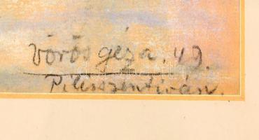 Vörös Géza (1897-1957): Pilisszentiván, 1949. Pasztell, papír, jelzett, üvegezett fa keretben, 43×57...