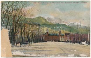 1908 Colorado Springs (Colorado), Pikes Peak from Pikes Peak Avenue, horse-drawn carriage (b)