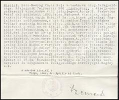 1938 Hitelesített igazolvány másolat Károly csapatkereszt viseléséről