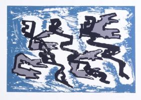 Frank Magda (1914-1997): Kompozíció. Szitanyomat, papír, jelzett, számozott (25/40), 26,5x39 cm