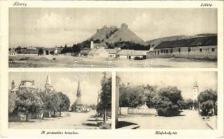 1943 Sümeg, vár, utca, Kisfaludy tér, Protestáns templom. Sarlai Jenő kiadása