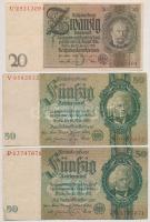 Német Birodalom 1929. 20M + 1933. 50M (2x) T:III German Empire 1929. 20 Reichsmark + 1933. 50 Reichsmark (2x) C:F Krause P#181, P#182