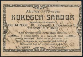 cca 1910 Kokesch Sándor szűcsmester számla Budapest