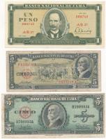 Kuba 1958. 5P + 1960. 5P + 1978. 1P T:III Cuba 1958. 5 Pesos + 1960. 5 Pesos + 1978. 1 Peso C:F Krause P#91a, P#92a, P#102b