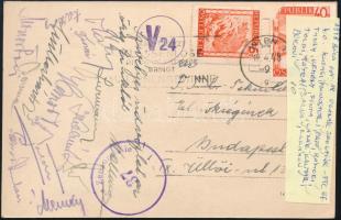1948 Bécs, Osztrák Öregfiúk - FTC Öf. meccsről hazaküldött képeslap (Kutsai, Finta, Papp, Hámori, Toldi, stb.)